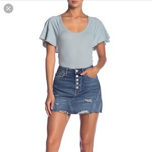 NWT FREE PEOPLE DISTRESSED BUTTON UP DENIM‎ A-LINE MINI SKIRT Y2K Coquette Indie